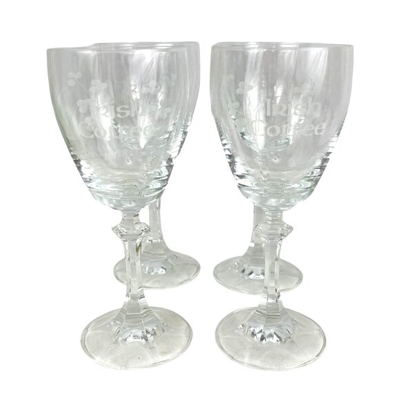Set Of 4 Crystal Irish Coffee Glasses With Etched Shamrock Design - Picture 5 of 10